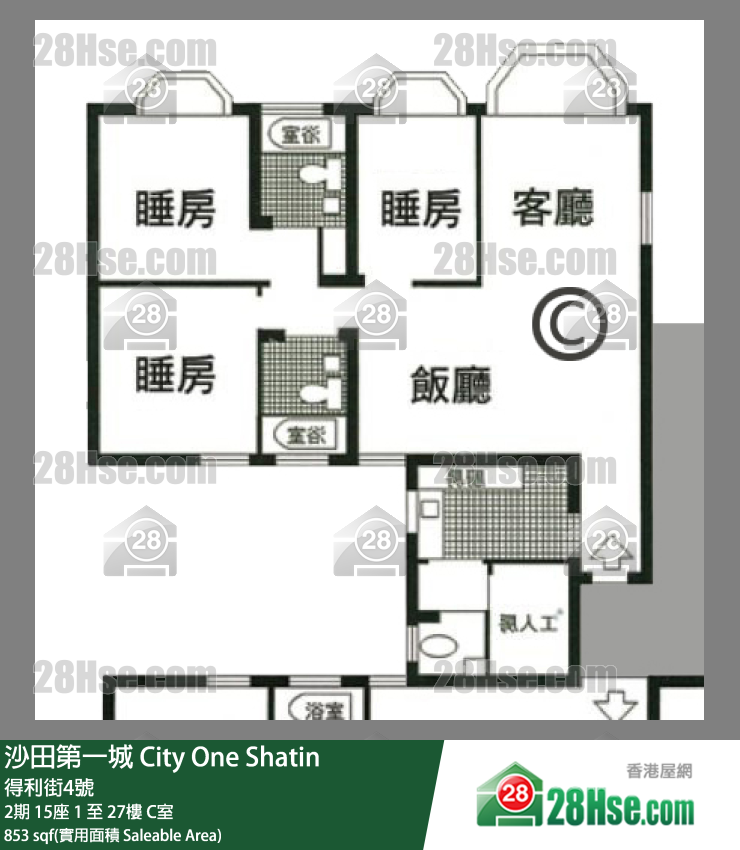 沙田第一城 單位平面圖(由 28Hse 提供) 沙田第一城 單位平面圖(由 28Hse 提供)
