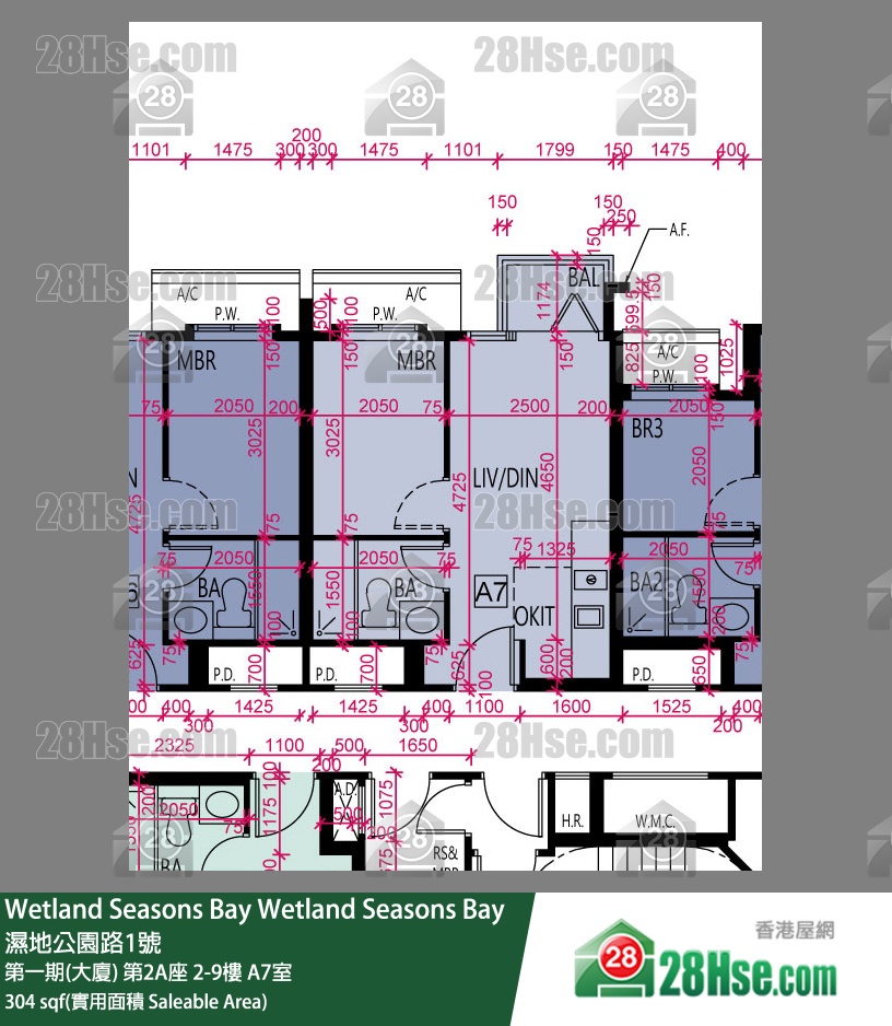 Wetland Seasons Bay 單位平面圖(由 28Hse 提供) Wetland Seasons Bay 單位平面圖(由 28Hse 提供)