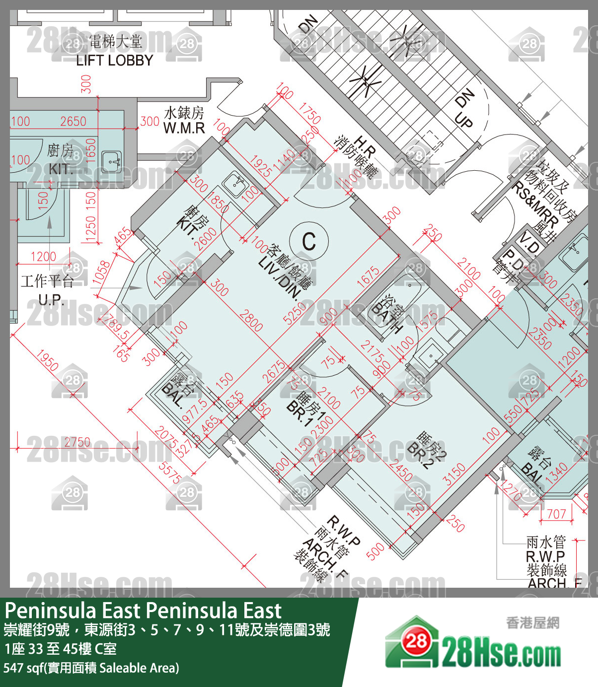 Peninsula East 單位平面圖(由 28Hse 提供) Peninsula East 單位平面圖(由 28Hse 提供)