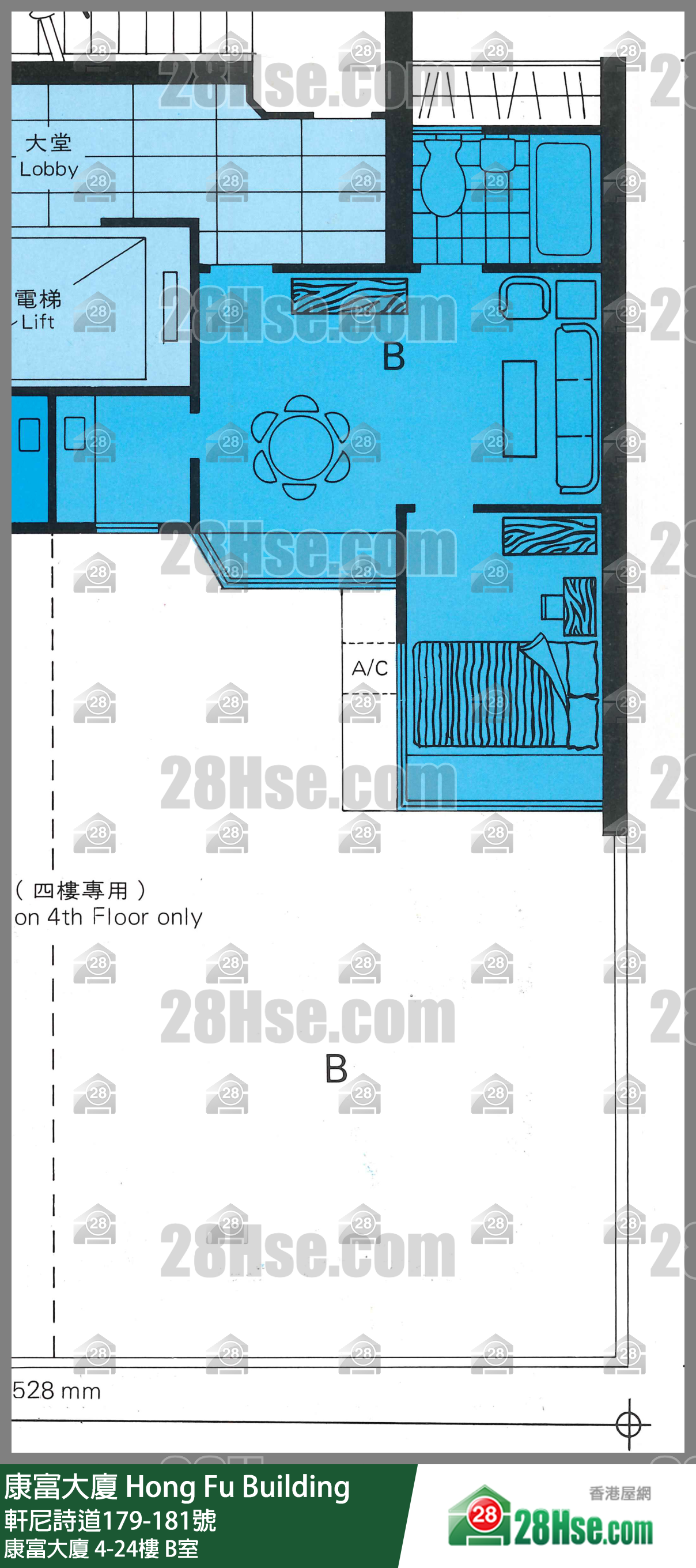 康富大廈 單位平面圖(由 28Hse 提供) 康富大廈 單位平面圖(由 28Hse 提供)