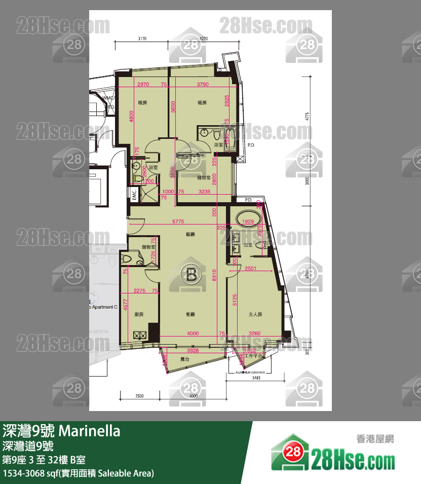 深灣9號 單位平面圖(由 28Hse 提供) 深灣9號 單位平面圖(由 28Hse 提供)